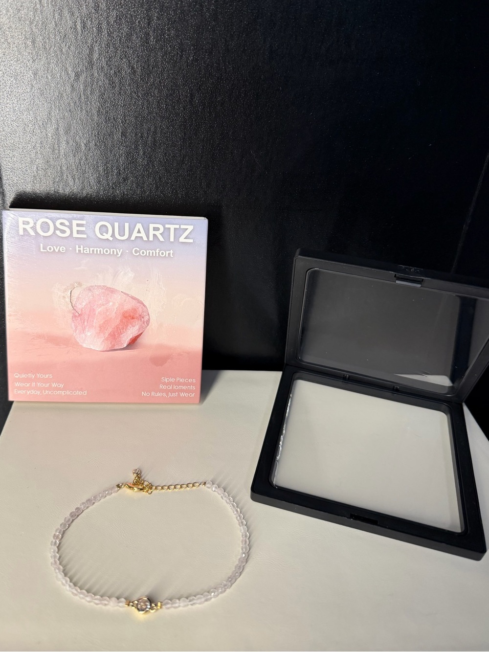 NIB Quietly Yours Rose Quartz Crystal Beaded Anklet / Bracelet 10.5”